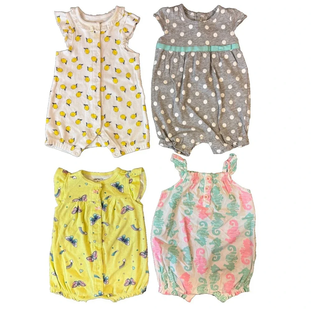 Baby Girl Summer 0/3 Months 1 Piece Outfits Lot Bundle Rompers Carter's Seahorse